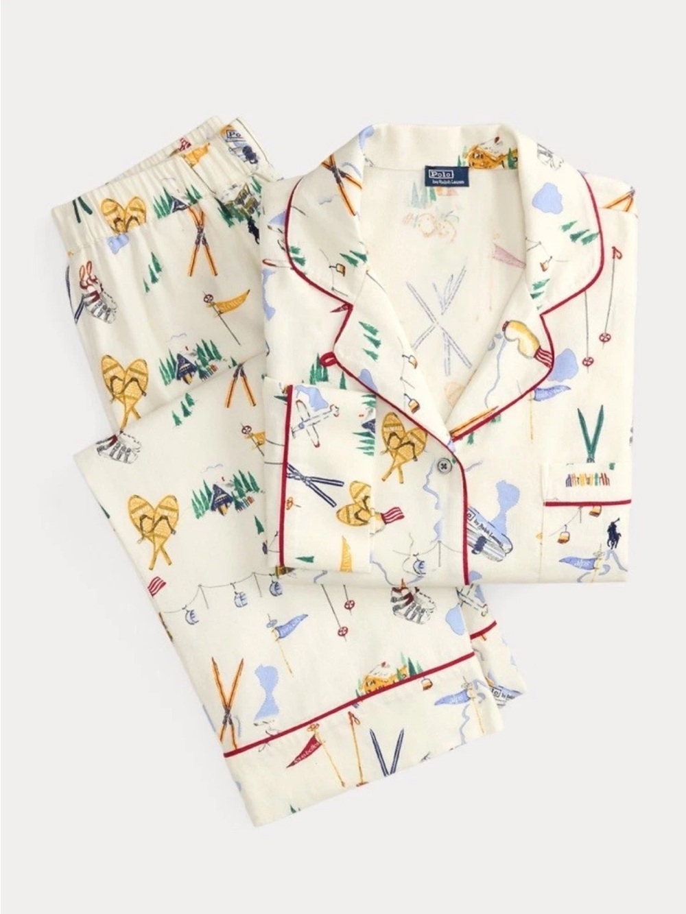 Polo Ralph Lauren Cozy Flannel Madison Cotton Pajama Set Medium NWT Ski Print